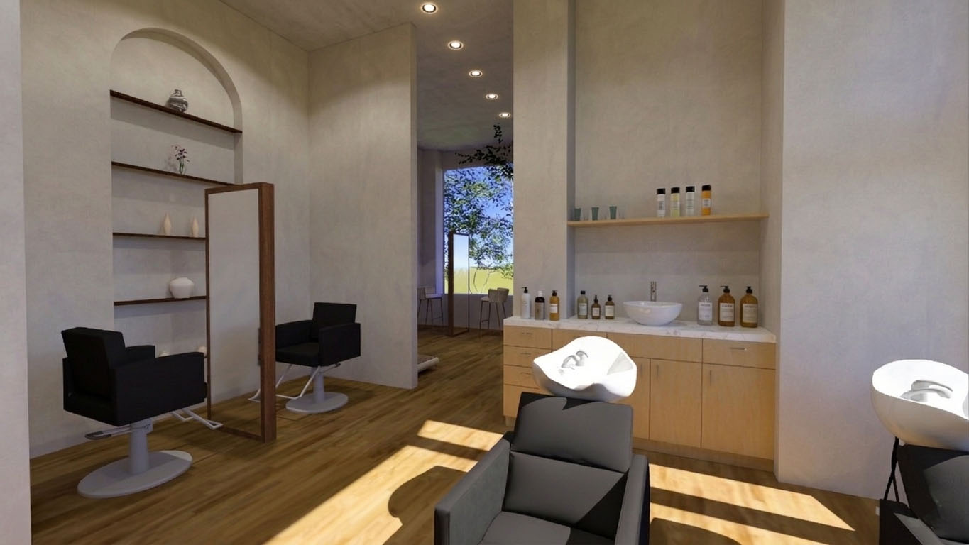 Spa Hair Wash — Wood paneling and ambient lighting